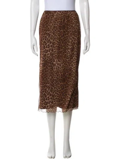 Pre-owned Rouje Animal Print Midi Length Skirt In Brown