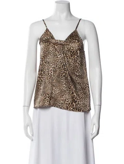 Pre-owned Rouje Animal Print V-neck Top In Brown