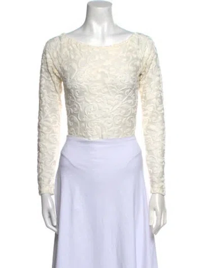 Pre-owned Rouje Bateau Neckline Long Sleeve Crop Top In Neutral