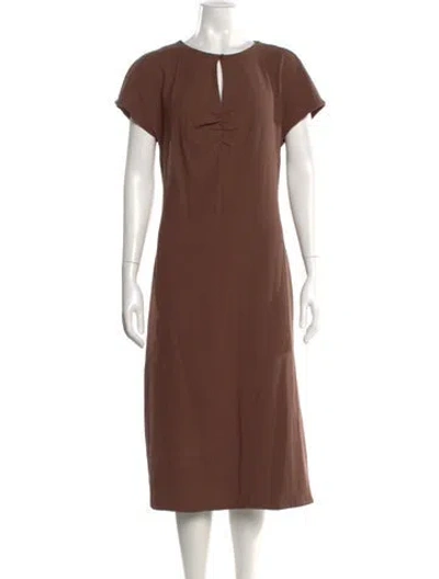 Pre-owned Rouje Crew Neck Midi Length Dress In Brown
