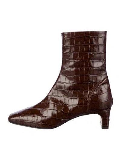 Pre-owned Rouje Embossed Leather Printed Moto Boots In Brown