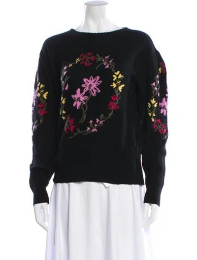 Pre-owned Rouje Floral Print Bateau Neckline Sweater In Black