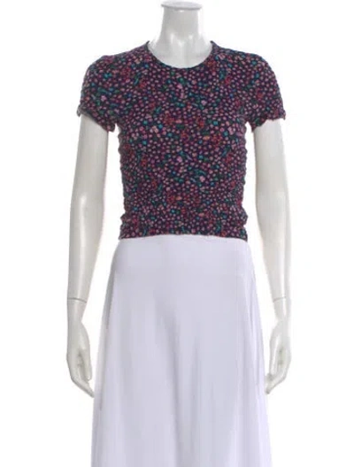 Pre-owned Rouje Floral Print Crew Neck Crop Top In Red