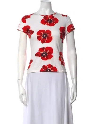 Pre-owned Rouje Floral Print Crew Neck T-shirt In Red