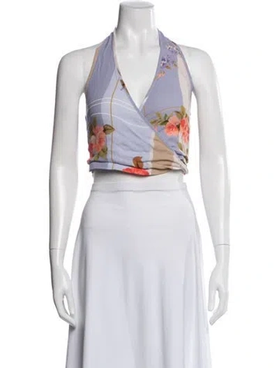 Pre-owned Rouje Floral Print Halterneck Crop Top In Purple