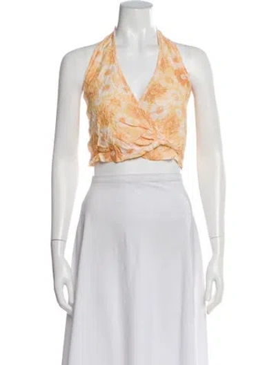 Pre-owned Rouje Floral Print Halterneck Crop Top In White