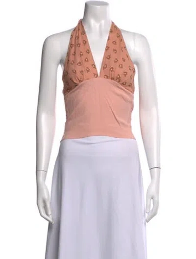 Pre-owned Rouje Floral Print Halterneck Top In Red