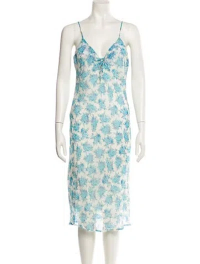 Pre-owned Rouje Floral Print Knee-length Dress In Blue