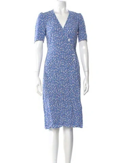 Pre-owned Rouje Floral Print Knee-length Dress In Blue