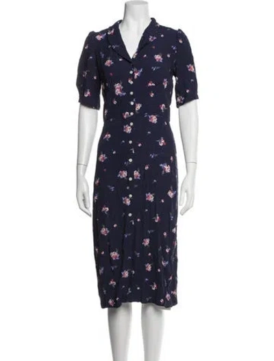 Pre-owned Rouje Floral Print Knee-length Dress In Blue
