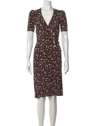 Pre-owned Rouje Floral Print Knee-length Dress In Brown