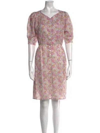 Pre-owned Rouje Floral Print Knee-length Dress In White