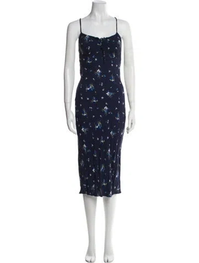 Pre-owned Rouje Floral Print Long Dress In Blue