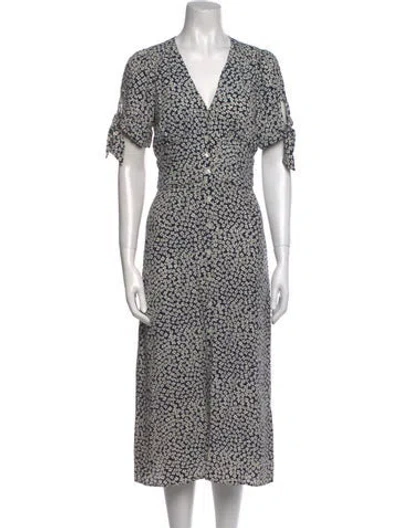 Pre-owned Rouje Floral Print Long Dress In Blue