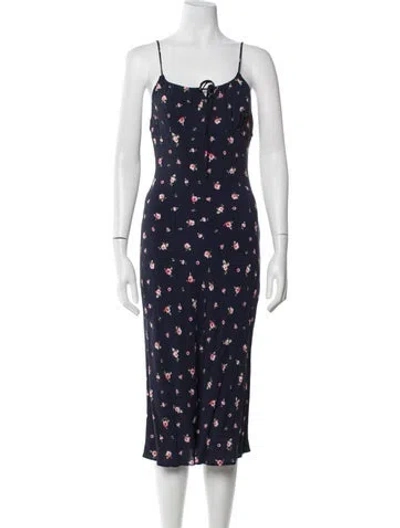 Pre-owned Rouje Floral Print Long Dress In Blue