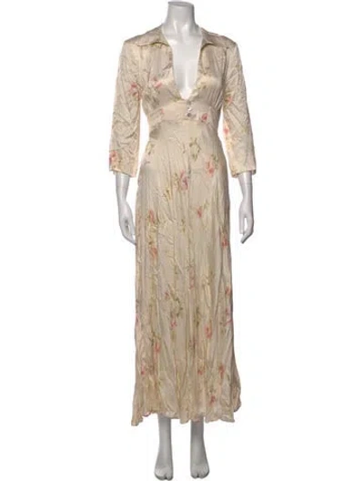 Pre-owned Rouje Floral Print Long Dress In Neutrals