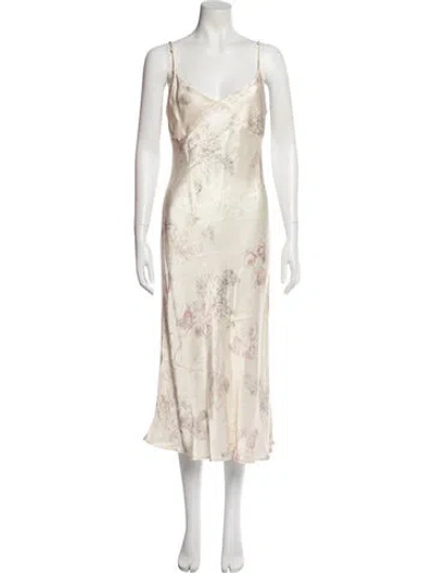 Pre-owned Rouje Floral Print Long Dress In White