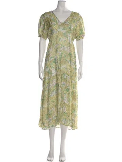 Pre-owned Rouje Floral Print Long Dress In Yellow