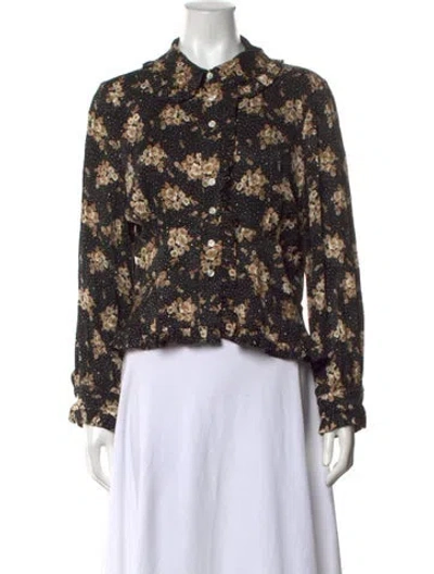 Pre-owned Rouje Floral Print Long Sleeve Blouse In Black