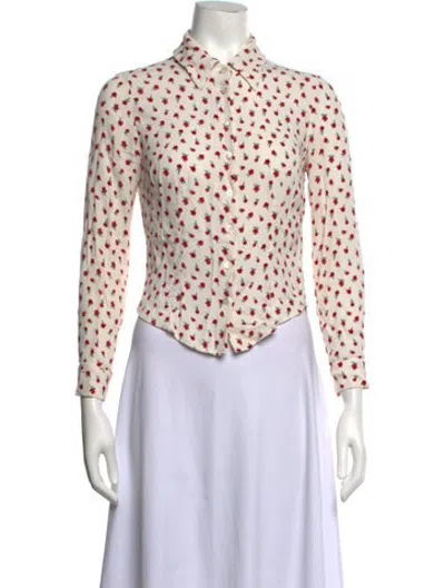 Pre-owned Rouje Floral Print Long Sleeve Blouse In White
