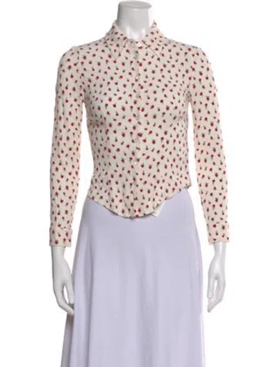 Pre-owned Rouje Floral Print Long Sleeve Button-up Top In White