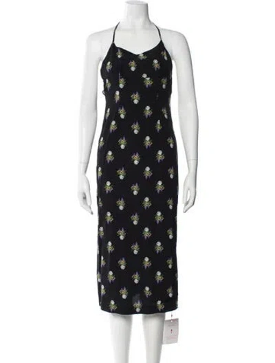 Pre-owned Rouje Floral Print Midi Length Dress In Black