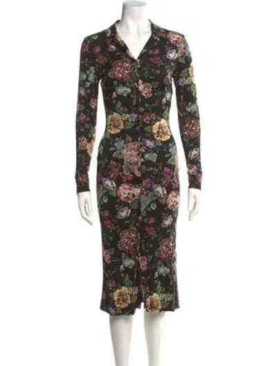 Pre-owned Rouje Floral Print Midi Length Dress In Black