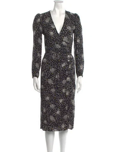 Pre-owned Rouje Floral Print Midi Length Dress In Black