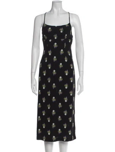 Pre-owned Rouje Floral Print Midi Length Dress In Black