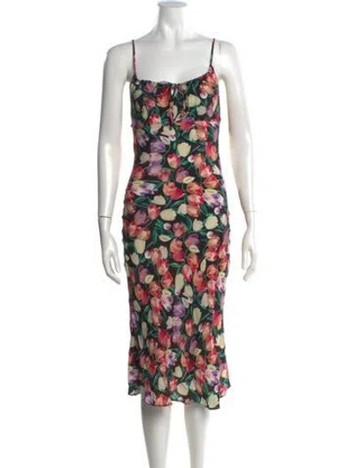 Pre-owned Rouje Floral Print Midi Length Dress In Black