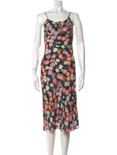 Pre-owned Rouje Floral Print Midi Length Dress In Black