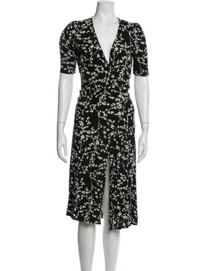 Pre-owned Rouje Floral Print Midi Length Dress In Black