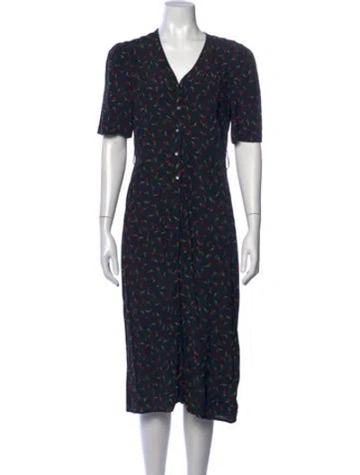 Pre-owned Rouje Floral Print Midi Length Dress In Black