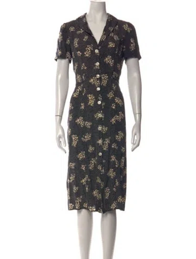 Pre-owned Rouje Floral Print Midi Length Dress In Black