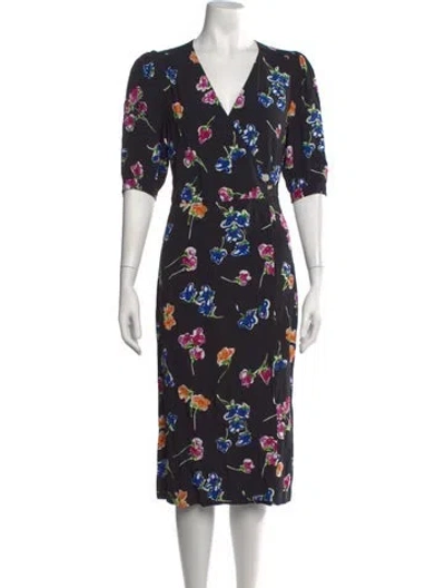 Pre-owned Rouje Floral Print Midi Length Dress In Black