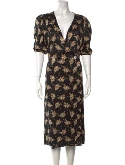 Pre-owned Rouje Floral Print Midi Length Dress In Black