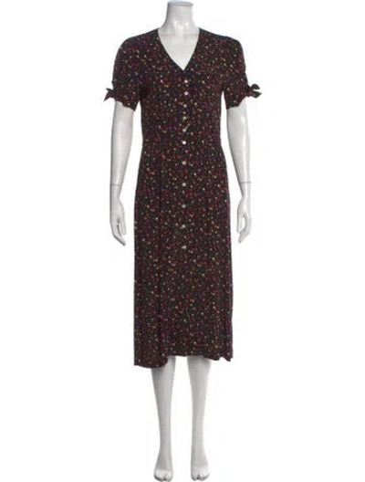 Pre-owned Rouje Floral Print Midi Length Dress In Black