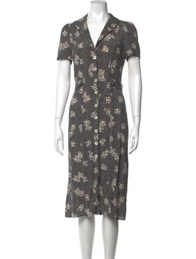 Pre-owned Rouje Floral Print Midi Length Dress In Black