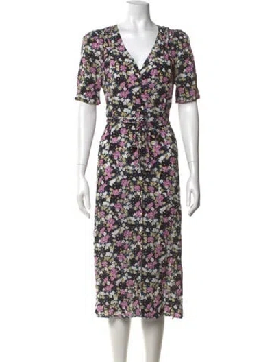 Pre-owned Rouje Floral Print Midi Length Dress In Black/purple