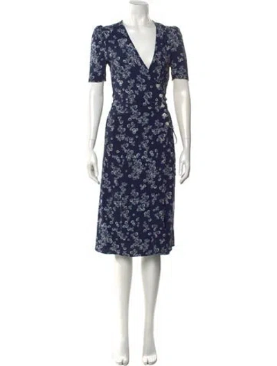 Pre-owned Rouje Floral Print Midi Length Dress In Blue