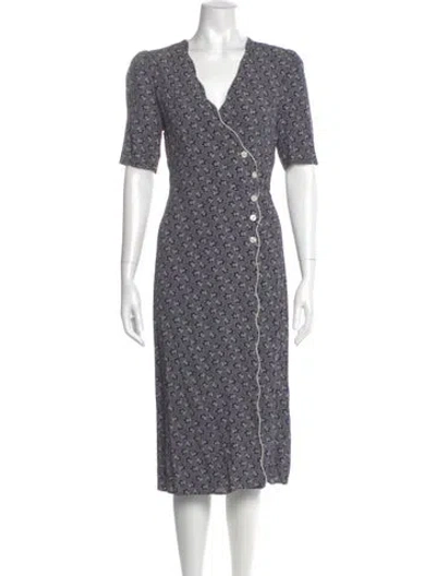 Pre-owned Rouje Floral Print Midi Length Dress In Blue