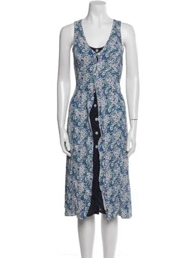 Pre-owned Rouje Floral Print Midi Length Dress In Blue
