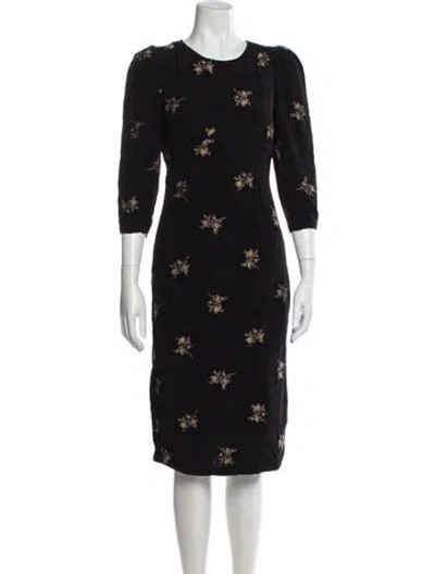 Pre-owned Rouje Floral Print Midi Length Dress In Blue