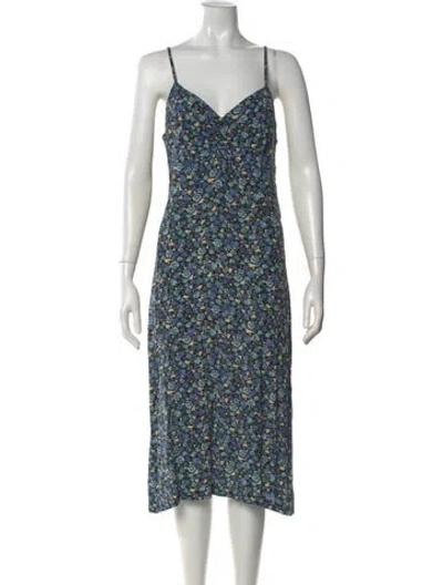 Pre-owned Rouje Floral Print Midi Length Dress In Blue