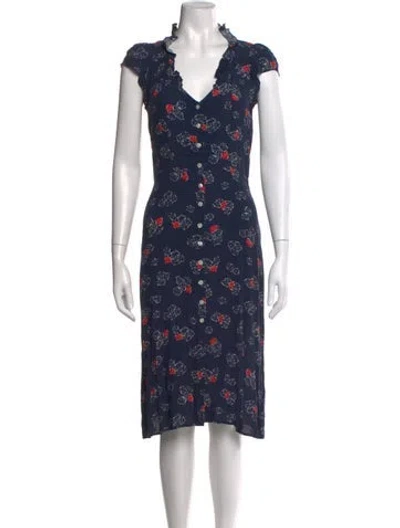 Pre-owned Rouje Floral Print Midi Length Dress In Blue