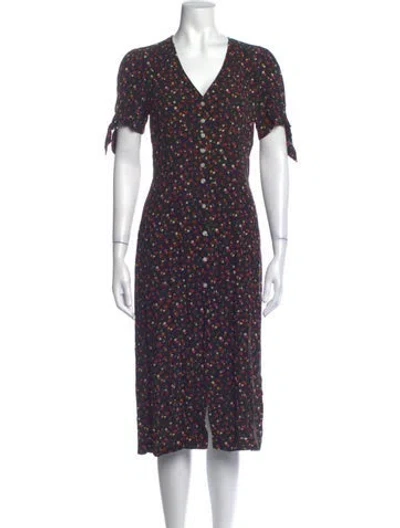Pre-owned Rouje Floral Print Midi Length Dress In Blue