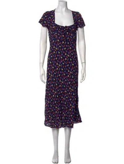 Pre-owned Rouje Floral Print Midi Length Dress In Blue