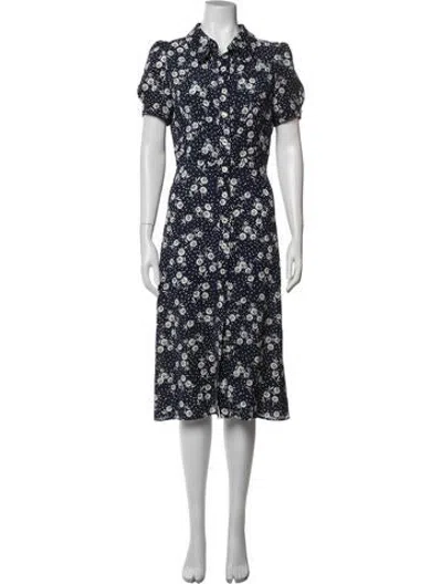 Pre-owned Rouje Floral Print Midi Length Dress In Blue
