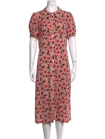 Pre-owned Rouje Floral Print Midi Length Dress In Blue/red