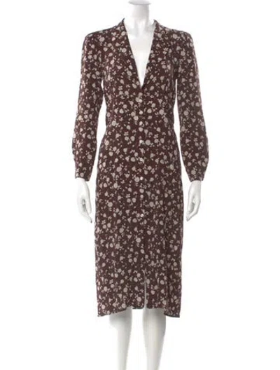 Pre-owned Rouje Floral Print Midi Length Dress In Brown